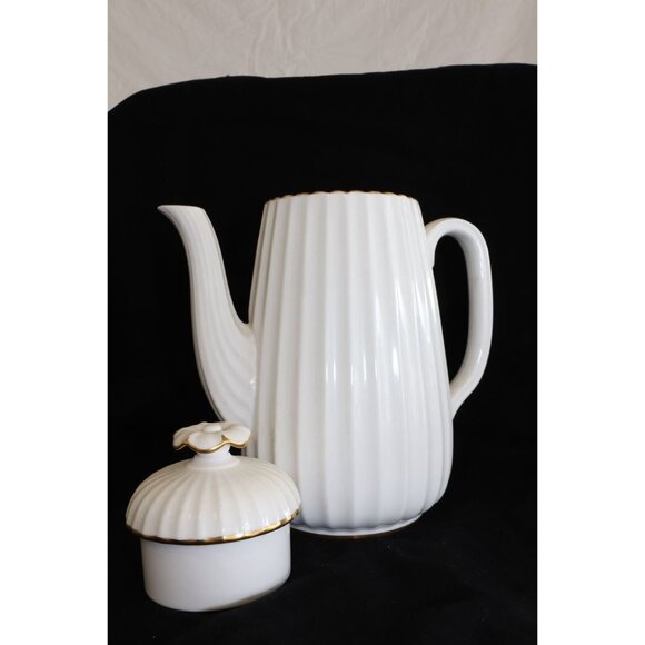 Vintage Spode Midas Bone China England 7 1/8" Coffee Pot and Lid Y8157 Gold Rib - Picture 3 of 5